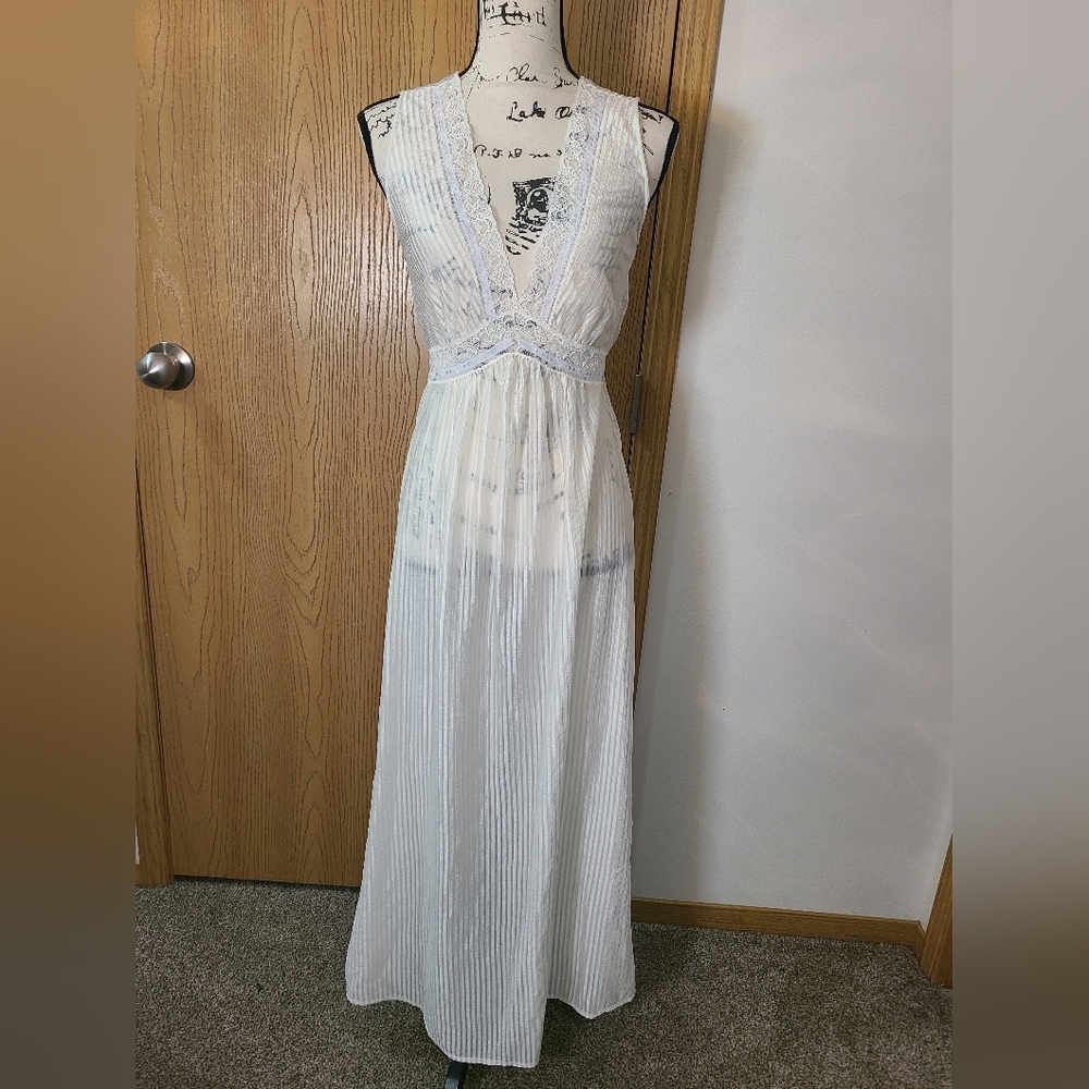 Gilead Vintage Lace Trim Empire Waist Striped Slip Dress Nightgown - Picture 1 of 5
